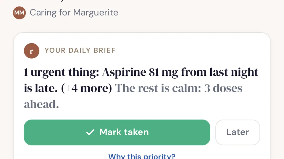 The Rezilia daily brief showing the one urgent thing to handle today